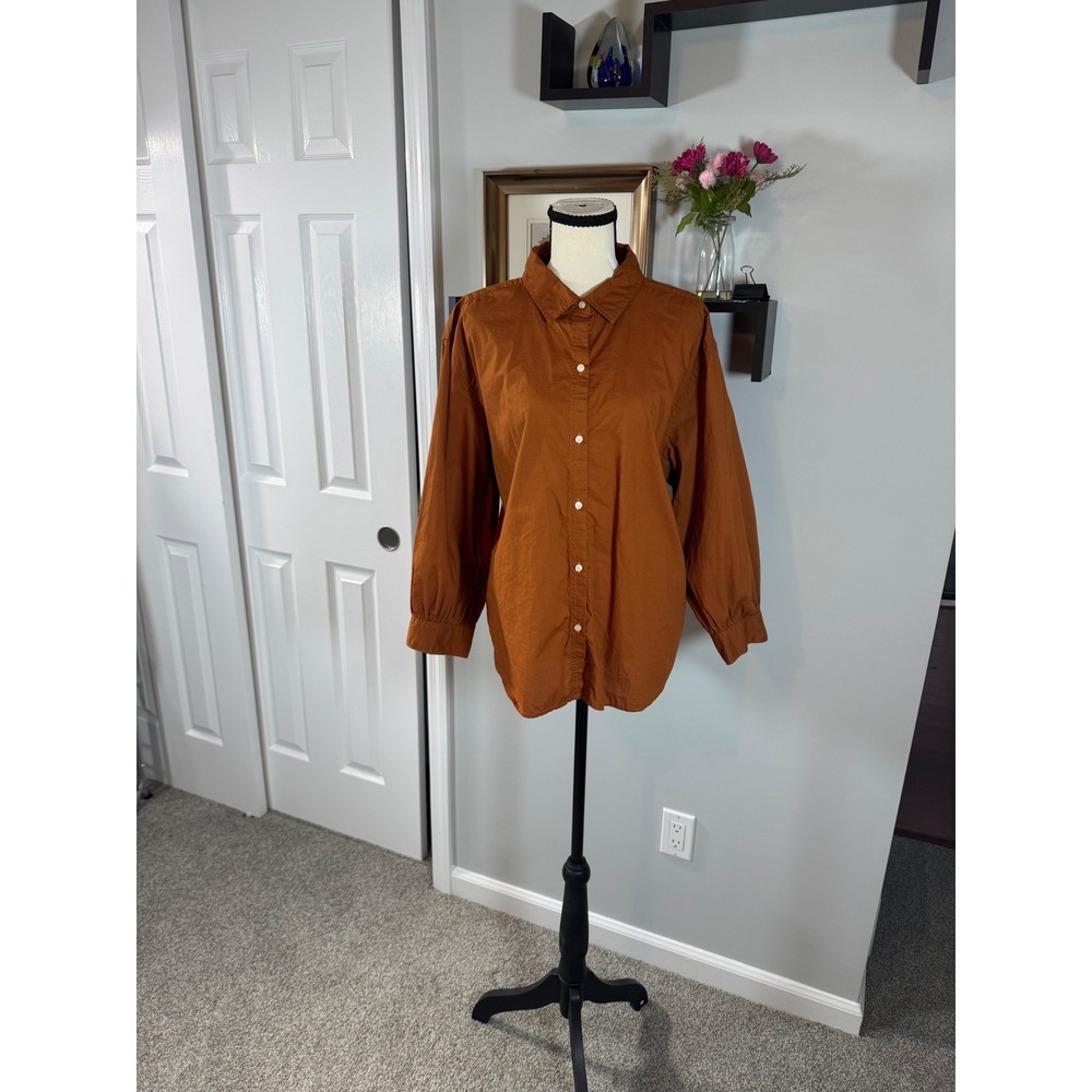 Free Assembly Womens XL Brown Cotton Button Down Shirt Long Sleeve - Picture 6 of 6